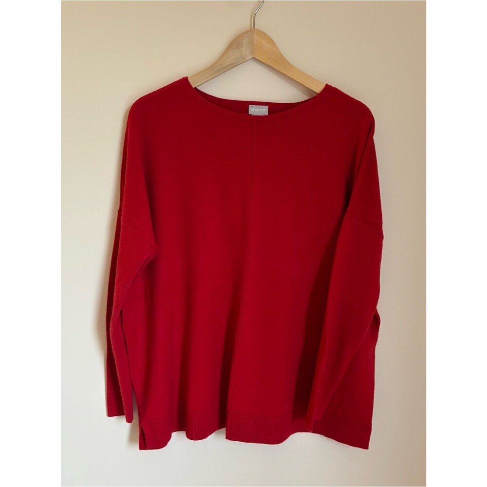 Chico's Vibrant Red Crewneck Sweater Size 2 Large